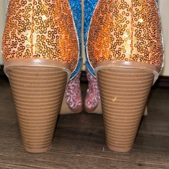 Cape Robbin Cowboy Western Ankle Heeled Boots Pointy Toe Sequin Slip-On NWOB 7.5 - Picture 6 of 13